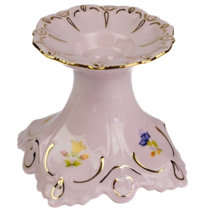 44013 CHODOV LENKA ŚWIECZNIK Z RÓŻOWEJ PORCELANY KOLOROWE KWIATECZKI I ZŁOCENIA (1).jpg