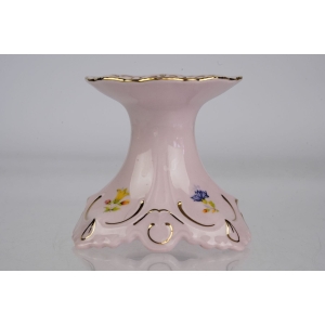 44013 CHODOV LENKA ŚWIECZNIK Z RÓŻOWEJ PORCELANY KOLOROWE KWIATECZKI I ZŁOCENIA (2).jpg