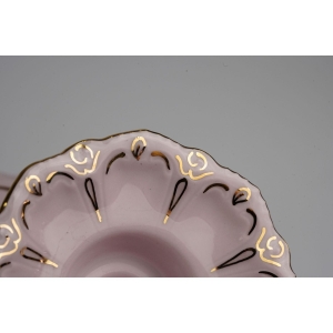 44013 CHODOV LENKA ŚWIECZNIK Z RÓŻOWEJ PORCELANY KOLOROWE KWIATECZKI I ZŁOCENIA (3).jpg