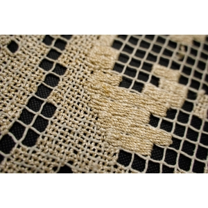 66740 KOŁEK ŚLICZNY BEŻOWO-ZŁOCISTY STAREŃKI OBRUS LIŚCIE 135 X 106 CM (4).JPG
