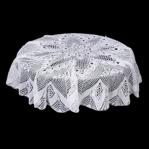 BIAŁY INTRYGUJĄCY OKRĄGŁY OBRUS ROBIONY NA DRUTACH 110 CM