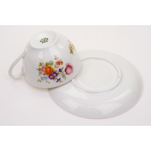 67190 KPM WALDENBURG FILIŻANKA ZE SPODKIEM KOLOROWE KWIATY (5).JPG