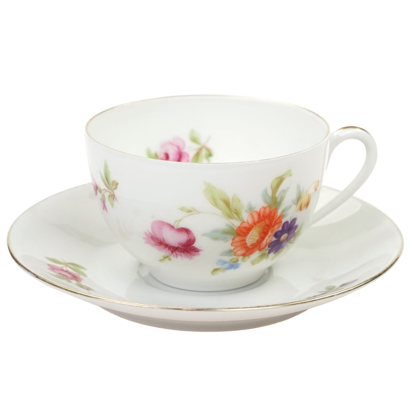 67660 KPM WALDENBURG FILIŻANKA ZE SPODKIEM KOLOROWE KWIATY (1).jpg