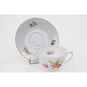 67660 KPM WALDENBURG FILIŻANKA ZE SPODKIEM KOLOROWE KWIATY (4).JPG