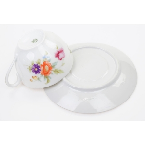 67660 KPM WALDENBURG FILIŻANKA ZE SPODKIEM KOLOROWE KWIATY (5).JPG