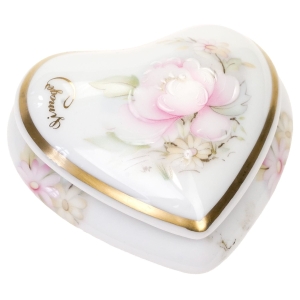 LIMOGES WALENTYNKI SERCE ŚLICZNE RĘCZNIE MALOWANE PUZDERKO W KWIATY  MAGNOLII