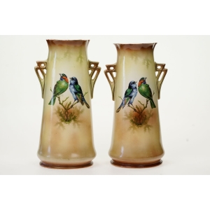 68030 CZECHOSŁOWACJA ART-DECO PARA WAZONÓW I ŻARDINIERA NA KOMINEK PTAKI (2).JPG