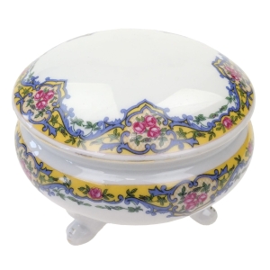 VICTORIA DUŻE PUZDERKO LUB BOMBONIERKA Z KWIATOWĄ BORDIURĄ NA NÓŻKACH