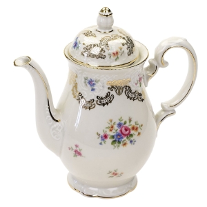 ZEH SCHERZER KOŚĆ SŁONIOWA RELIEFY I KOLOROWE KWIATY DZBANEK DO KAWY MOKKI