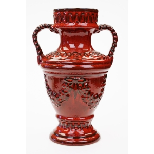 68183 FAT LAVA CZERWOY WAZON Z USZAMI GIRLANDY KWIATÓW DESIGN Z LAT 60-TYCH (2).JPG