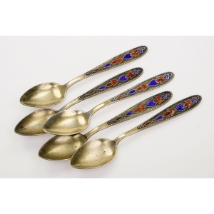 68196 ROSJA KOMPLET 5 EMALIOWNYCH SREBRNYCH ŁYŻECZEK DO KAWY PRÓBA 875 WAGA ŁĄCZNA 75,8 G (6).JPG