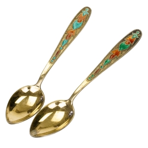 68197 ROSJA PARA EMALIOWNYCH SREBRNYCH ŁYŻECZEK DO KAWY PRÓBA 875 WAGA ŁĄCZNA 28,8 G (1).jpg