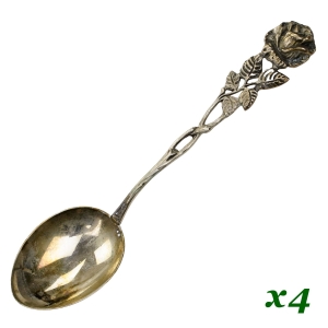 GERO SREBRO PRÓBA 835 KOMPLET 4 ŁYŻECZEK DO MOKKI Z RÓŻĄ 40,1 G