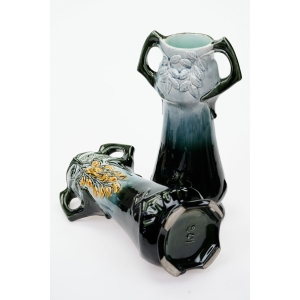 68296 ART NOUVEAU MAJOLIKA PARA WAZONÓW Z ŻARDINIERĄ ZŁOTOKAP CUDEŃKA FRANCJA (6).JPG