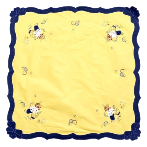 WIELKANOC ŻÓŁTO-GRANATOWY OBRUS Z BARWNYMI DEKORACJAMI 79 X 79 CM