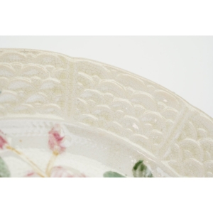 68493 ZABYTKOWY TALERZ Z PTASZKAMI I KWIATAMI MAJOLIKA (4).JPG