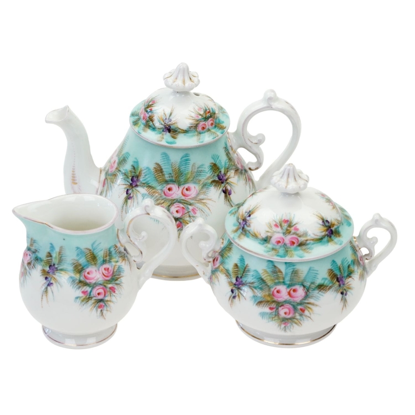 68496 ANTYCZNY RĘCZNIE MALOWANY GARNITUR DO HERBATY RÓŻE (1).jpg