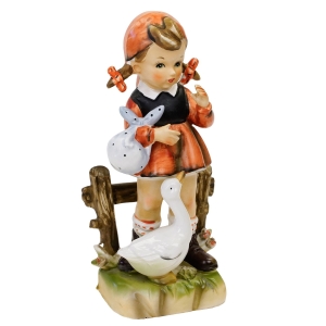 ERICH STAUFFER DZIEWCZYNKA Z GĄSKĄ RĘCZNIE MALOWANA FIGURKA W STYLU HUMMEL