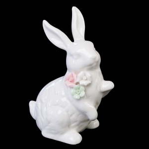 WIELKANOC PORCELANOWY ZAJĄC ZAJĄCZEK Z PLASTYCZNYMI KWIATAMI