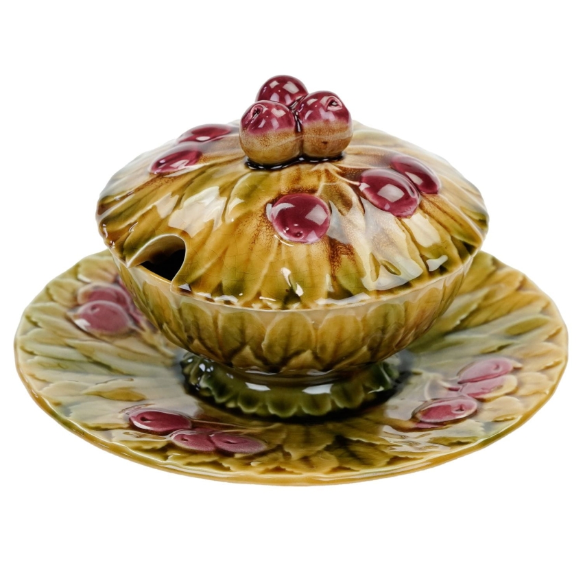 68901 SARREGUEMINES MAJOLIKA CUDOWNY OWOCOWY POJEMNIK NA KONFITURY WISIENKI (1).jpg