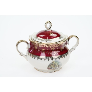 68966 ZEH SCHERZER KOŚĆ SŁONIOWA ZŁOCENIA, BORDOWY GARNITUR DO MOKKI ZE SCENKAMI (4).JPG