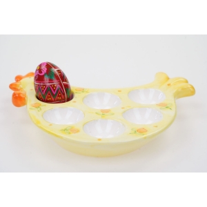 69276 WIELKANOC BARWNA RĘCZNIE MALOWANA CERAMICZNA PATERA NA JAJKA W KSZTAŁCIE KURY (2).JPG