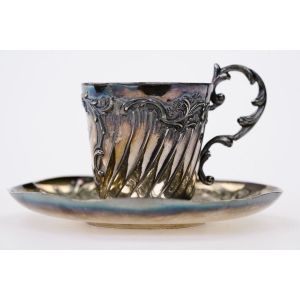69325 ART NOUVEAU GALLIACHRISTOFLE PLATEROWANA SREBREM FILIŻANKA ZE SPODKIEM (2).JPG