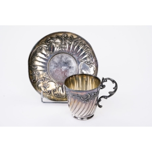 69325 ART NOUVEAU GALLIACHRISTOFLE PLATEROWANA SREBREM FILIŻANKA ZE SPODKIEM (5).JPG