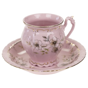 CHODOV FILIŻANKA MOKKA Z RÓŻOWEJ PORCELANY CUDEŃKO Z RELIEFAMI