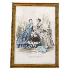 69376 LE JOURNAL DES DAMES... STARA RYCINA Z MODĄ ZA SZYBĄ W RAMIE (1).jpg