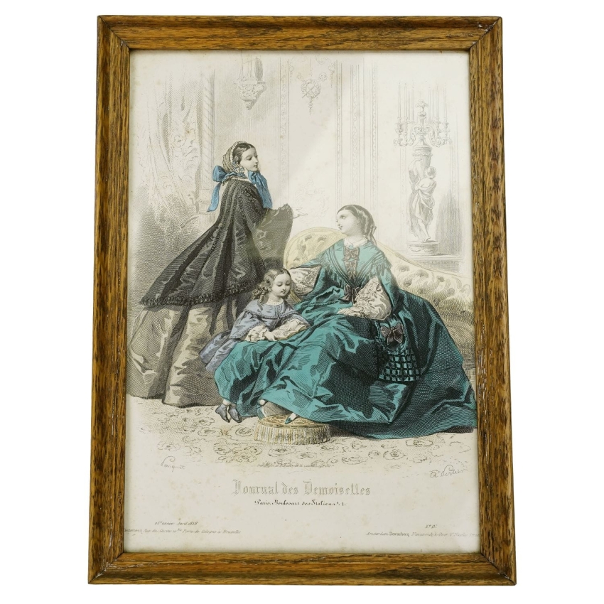 69377 LE JOURNAL DES DAMES... STARA RYCINA Z MODĄ ZA SZYBĄ W RAMIE 1858 rok (1).jpg