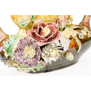 69380 ART NOUVEAU SECESJA FANTASTYCZNA ŻARDINIERA MAJOLIKA KWIATOWA (3).JPG