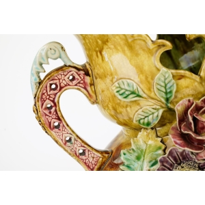 69380 ART NOUVEAU SECESJA FANTASTYCZNA ŻARDINIERA MAJOLIKA KWIATOWA (4).JPG