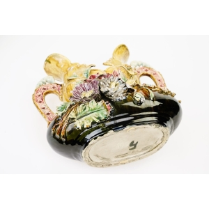 69380 ART NOUVEAU SECESJA FANTASTYCZNA ŻARDINIERA MAJOLIKA KWIATOWA (6).JPG