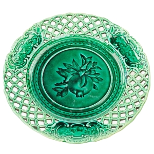 69427 MAJOLIKA OZDOBNY ZIELONY TALERZ OWOC GRANATU (1).jpg