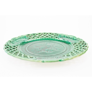 69427 MAJOLIKA OZDOBNY ZIELONY TALERZ OWOC GRANATU (2).JPG