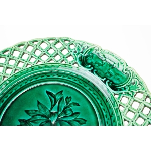 69427 MAJOLIKA OZDOBNY ZIELONY TALERZ OWOC GRANATU (3).JPG