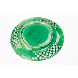 69427 MAJOLIKA OZDOBNY ZIELONY TALERZ OWOC GRANATU (5).JPG