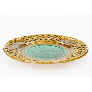 69428 MAJOLIKA OZDOBNY BRĄZOWO-ZIELONY TALERZ OWOC GRANATU (2).JPG