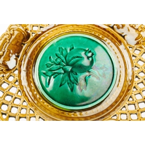 69428 MAJOLIKA OZDOBNY BRĄZOWO-ZIELONY TALERZ OWOC GRANATU (3).JPG