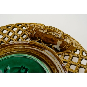 69428 MAJOLIKA OZDOBNY BRĄZOWO-ZIELONY TALERZ OWOC GRANATU (4).JPG