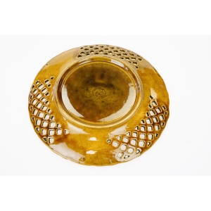 69428 MAJOLIKA OZDOBNY BRĄZOWO-ZIELONY TALERZ OWOC GRANATU (5).JPG