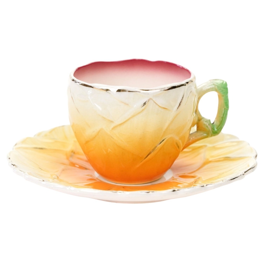 70047 STARA CERAMICZNA FILIŻANKA ZE SPODKIEM ŻÓŁTY KWIAT (1).jpg