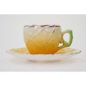 70047 STARA CERAMICZNA FILIŻANKA ZE SPODKIEM ŻÓŁTY KWIAT (2).JPG