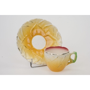 70047 STARA CERAMICZNA FILIŻANKA ZE SPODKIEM ŻÓŁTY KWIAT (3).JPG