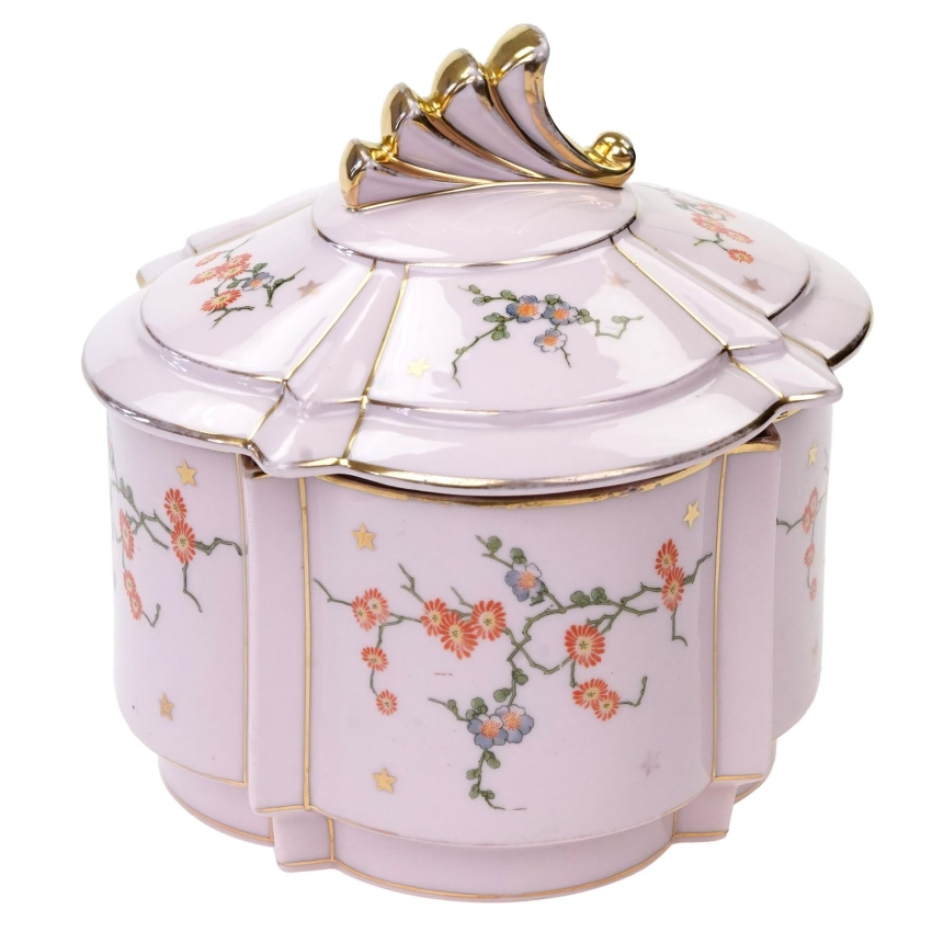 70162 HAVILAND DUŻA BOMBONIERA ART-DECO Z RÓŻOWEJ PORCELANY ORIENTALNE DEKORACJE (1).jpg