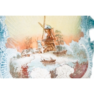 70216 ART NOUVEAU MAJOLIKA DONICA OSŁONKA NA DONICZKĘ PEJZAŻE (3).JPG