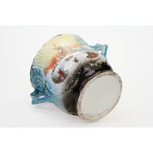 70216 ART NOUVEAU MAJOLIKA DONICA OSŁONKA NA DONICZKĘ PEJZAŻE (6).JPG