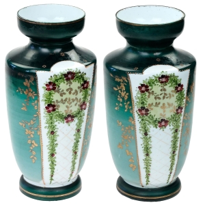 PARA SECESYJNYCH ŚLUBNYCH WAZONÓW WIEŃCE KWIATÓW EMALIOWANE FRANCJA?