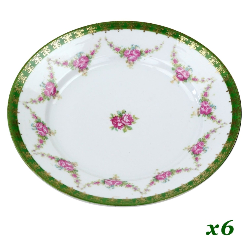 70552 M.Z. AUSTRIA KOMPLET 6 UROCZYCH SECESYJNYCH TALERZYKÓW GIRLANDY RÓŻ (1).jpg